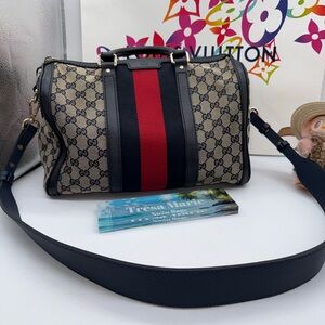 Gucci Black and Red Boston Bag